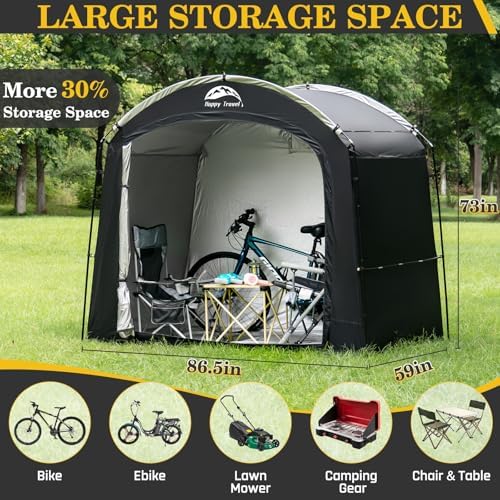 Happy Travel Bike Storage Shed Tent, Waterproof Portable Bicycle Cover with 30% More Top Storage Space for 2/3/4/5 Bikes,Clips Easy Setup Outdoor Sheds Shelter for Motorcycle, Garden Tools, Lawn Mower