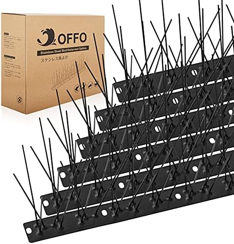 OFFO Black Bird Spikes Pre-Assembled for Pigeons Birds, Cover 24 Feet Durable Bird Spikes with Stainless Steel for Fence Roof Mailbox Window
