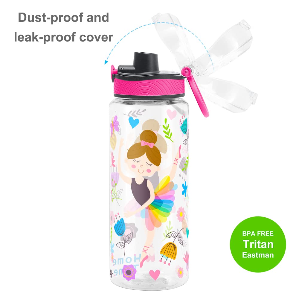 Cute Water Bottle for School Kids Girls, BPA FREE Tritan & Leak Proof & Easy Clean & Carry Handle, 23oz/ 680ml (Dancing)