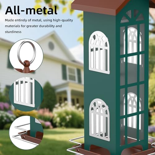 Bird Feeder, Metal Bird Feeders for Outdoors Hanging, Waterproof and Rust-Proof, Easy Cleaning, Wild Bird Feeders Attracting Chickadees Goldfinches Cardinals Finches and Sparrows