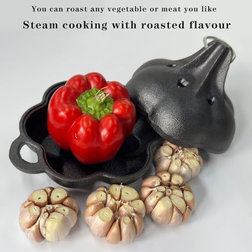 Cast Iron Smoker Roaster & Garlic Roster Baker, Smoker Box, Pre-Seasoned Cast Iron Garlic Roaster for Grill, Perfect for BBQ and Oven, for Smoky, Flavorful Vegetables, Meats or Wood Chips