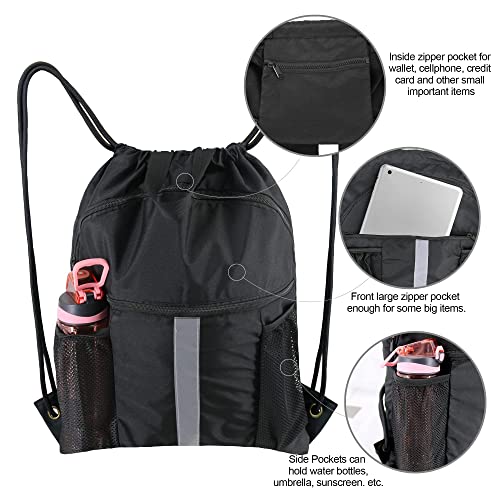BeeGreen Red Drawstring Backpack Bag with Shoe Compartment X-Large Gym Sports String Cinch Sackpack with Front Inside Zipper Pockets 75D