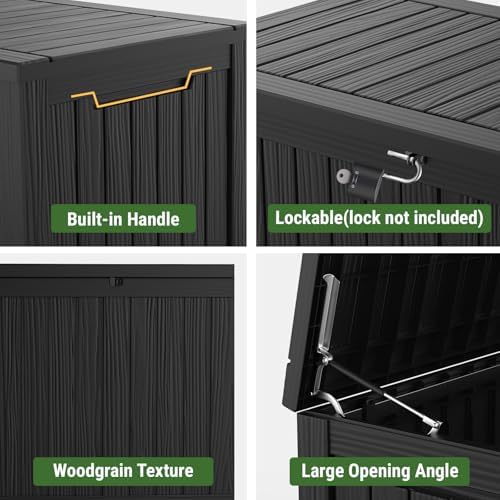 180 Gallon Outdoor Storage Box Waterproof, Extra Large Resin Deck Box, Outside Storage Bin for Patio Furniture Cushions, Pool Supplies, Sports Gear, UV Resistant and Weatherproof, Black