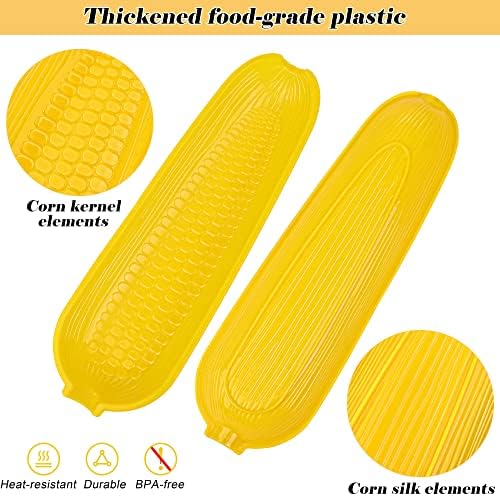 Aodaer 8 Pieces Plastic Corn Trays Corn Cob Holders and Dish Set with 2 Corn Butter Spreaders Corn on the Cob Skewers Service Tray Corn Dish Corn Holders BBQ Tools Cob Dinnerware Set
