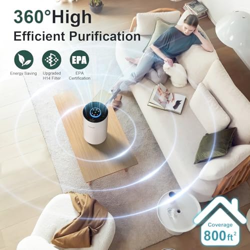 Air Purifiers for Bedroom Home up to 800 ft², Vniup H14 True HEPA Room Air Purifiers for Bedroom, with Fragrance Function Sleep Mode& Light Mode Air Cleaner for Pet Dander Odor Dust Smoke