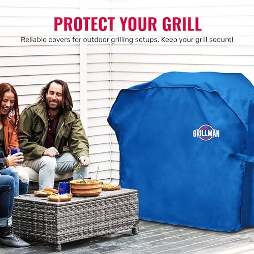 Grill Cover by Grillman, Blue, 64 Inch, BBQ Outdoor Grill Covers, Charcoal & Gas Grills, Waterproof, Rip-Proof, Weather-Resistant, Anti-UV, Barbecue Cover for Weber, Genesis, Charbroil, Nexgrill, etc