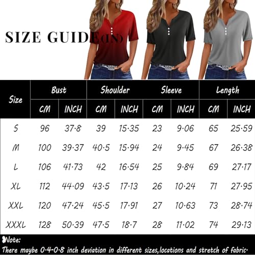 GZPINLU Day Deals Prime 2024 Today Summer Tops for Women 2024 Trendy Color Block Button V Neck T Shirts Short Sleeve Business Casual Cute Going Out Vacation Outfits Blusas Casuales De (Gray,L)