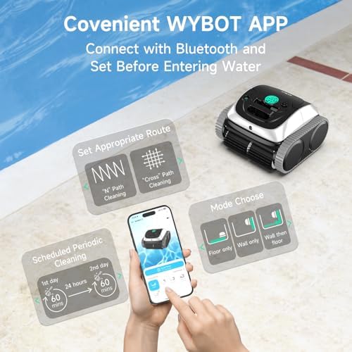 (2025 Upgrade) WYBOT C1 Robotic Pool Vacuum for Inground Pools, 150min Runtime Cordless Pool Cleaner, 4-in-1 Wall & Waterline Cleaning Up to 1,614Sq.ft, Smart Navigation, App Support