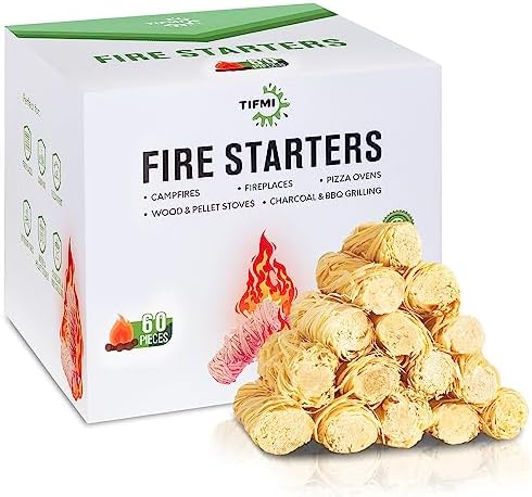 TIFMI Fire Starter - 60 Pcs Fire Starters Kit for Campfires, Fireplace, Grill, Wood & Pellet Stove, Fire Pit, BBQ, Survival, ooni Pizza Ovens, Water Resistant and Odorless Safe for Indoor/Outdoor Use