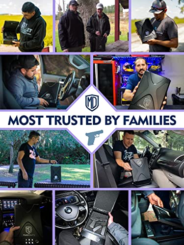 MD MADOATS Car Gun Safe, Portable Biometric Safes for Pistols with Cable, Fingerprint & Keypad & Key Access Handgun Lock Box for Vehicle Travel Home (Metal Logo)