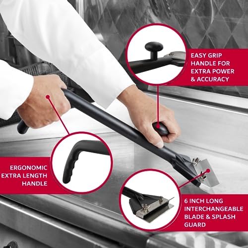 Chef Master Griddle & Flat Iron Grill Scraper, Commercial Blackstone Griddle Scraper, Flat Top Grill & Blackstone Accessories, Removes Grease, Food Debris for Diners, Restaurants & Food Trucks - 90254