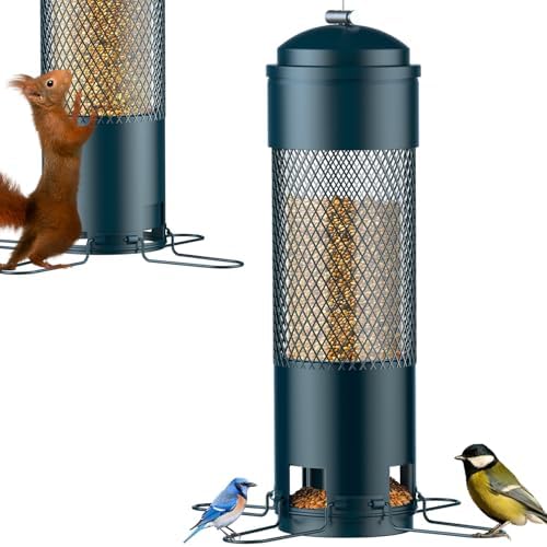 Bird Feeders for Outdoors Squirrel Proof with Weight-Activated Perches, Hanging Bird Feeder for Outside, Metal Feeder for Wild Cardinal, Finch, Blue Jay, Chickadee, 3LB Seed Capacity, Green
