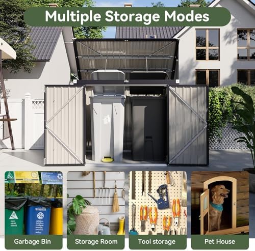 Aoxun 3.3' x 5.6' Metal Storage Shed - Waterproof Outdoor Garbage Can Organizer with Chain Lid, Ideal for Trash Bins, Toys, Garden Tools - Perfect for Garden, Backyard, & Patio Use