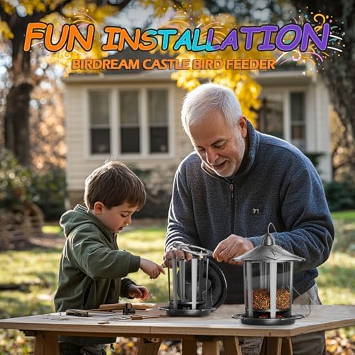 Birdream 4 Pack Bird Feeders for Outdoor Hanging, Classic Castle Design Fun Assembly Bird Feeder, Attracting Wild Birds Cardinals Goldfinches Chickadees Finches Sparrows