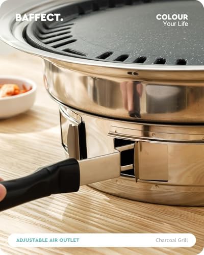 Baffect BBQ Charcoal Grill, 13.7 inch Non-stick Stainless Steel Korean Barbecue Grill, Portable Charcoal Stove for Outdoors Camping Picnic and Indoor Party Cooking