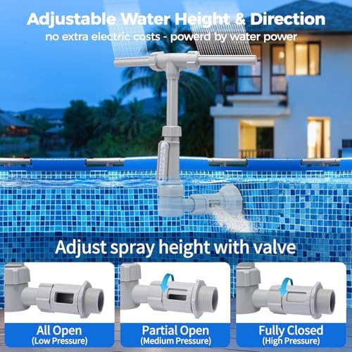Patented Swimming Pool Fountains - Fit Inground & Above Ground Pool, Water Fun Waterfall Pool Jet Aerator Cooler, Extend Adjustable Pipe Pool Sprinkler Dual Spray Swimming-Pool Garden Decor