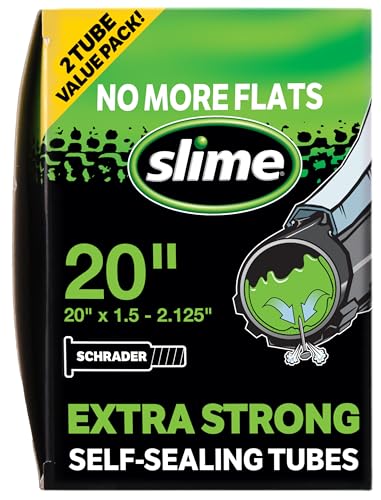 Slime 30075 Bike Inner Tube with Slime Puncture Sealant, Extra Strong, Self Sealing, Prevent and Repair, Schrader Valve, 20"x1.50-2.125", Value 2-Pack