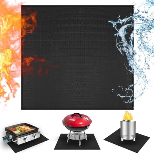 24x24in Heat Resistant Grill Mats for Outdoor Tabletop Grill to Protect Your Prep Grill Table, Heat Resistant Mats for Countertop, Fireproof & Water Proof & Oil Proof Tabletop Fire Pit Mat-Black-1mm