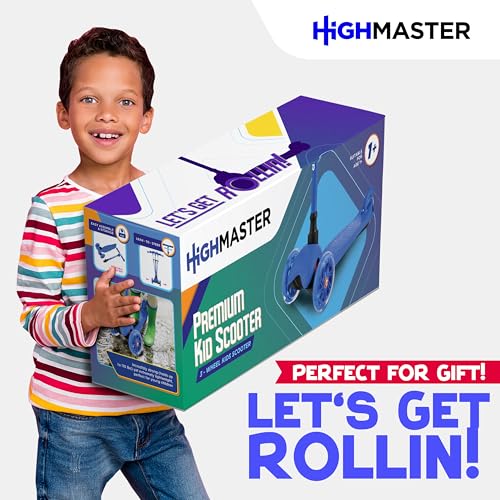 HighMaster Kids Scooter – 3 Wheel Kick Scooter for Children and Toddlers – Adjustable Handlebar with LED Wheel Lights – Indoor and Outdoor Fun