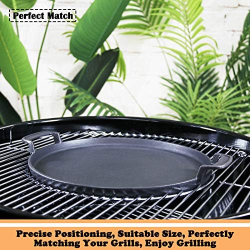 Hisencn 7421 Gourmet BBQ System Griddle for Weber 22 1/2 inch Charcoal Grill, Cast Iron 12" Griddle Pan for Weber Original Kettle Premium 22.5'' Smokers, Performer Premium Grill