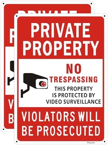 (2 Pack) Large No Trespassing Signs Private Property, Violators Will Be Prosecuted,14"x10".04" Aluminum Reflective Metal Sign,Weather Resistant, Waterproof, Durable Ink, Easy to Mount