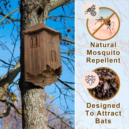 Wooden Castle Bat Houses for Outside Bat Box for Outdoors - Large Three Chamber Box Perfectly Designed to Attract Bats - Durable and Easy to Hang (Bat House Ⅰ Brown)