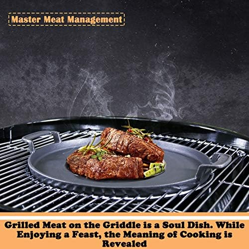 Hisencn 7421 Gourmet BBQ System Griddle for Weber 22 1/2 inch Charcoal Grill, Cast Iron 12" Griddle Pan for Weber Original Kettle Premium 22.5'' Smokers, Performer Premium Grill