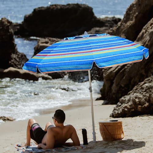AMMSUN 7ft Heavy Duty Beach Umbrella with Sand Anchor, UV 50+ Protection, Outdoor Sunshade, Carry Bag, Patio Garden, Pool Backyard, Multicolor Green