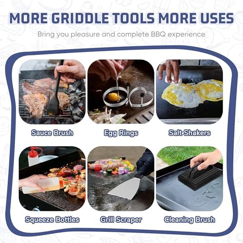 HaSteeL 28Pcs Griddle Accessories Kit, Stainless Steel Flat Top Grill Accessory Tools Set, Metal Spatulas, Scraper Choppers, Melting Domes, Cast Iron Burger Press, for Teppanyaki Tabletop Hibachi BBQ