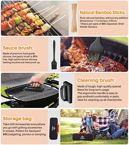 138PCS Griddle Accessories Kit,Grill Accessories for Blackstone Flat Top Set and Camp Chef,Grill Spatula,Scraper,Griddle Cleaning Kit Carry Bag for Hibachi Grill, Men Outdoor BBQ with Meat Injector