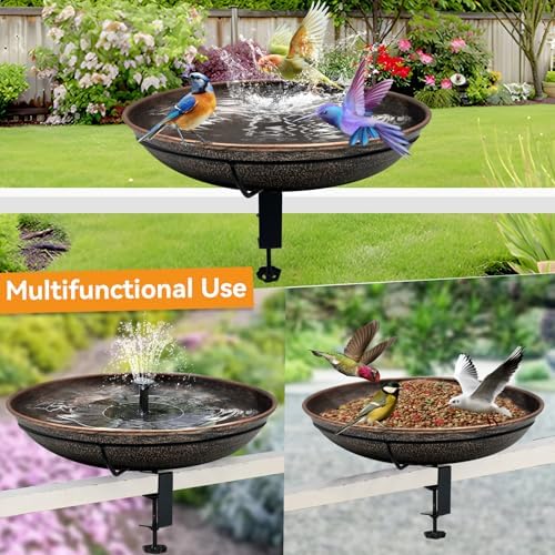 Deck Mounted Bird Bath, Easy to Clean12 Detachable Bath Bowl, Metal Birdbath for Outside with Sturdy Adjustable Clamp for Railing Balcony Fence Outdoor Decor 0.7 Gallon