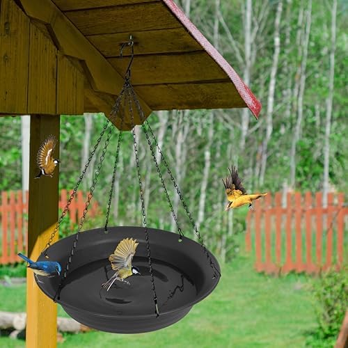 Hanging Bird Bath, Hanging Bird Water Feeder for Outdoors, Feeder Bowl, 1 Pack Birdbath Tray Accessories for Outside, Plastic Birdbaths Tray for Garden Patio Decoration (20", Dark Black)