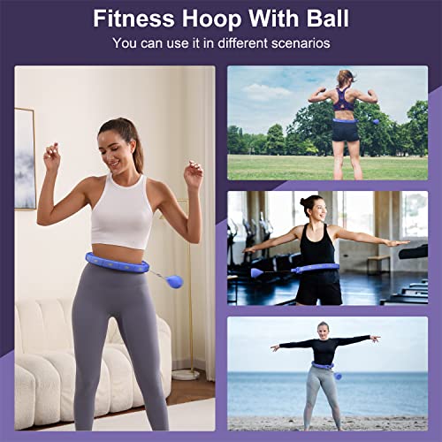 Weighted Workout Hoop for Adult Weight Loss - 50" Plus Size Silent Smart Waist Fitness Circle with Ball - Abs Exercise Equipment for Home Blue