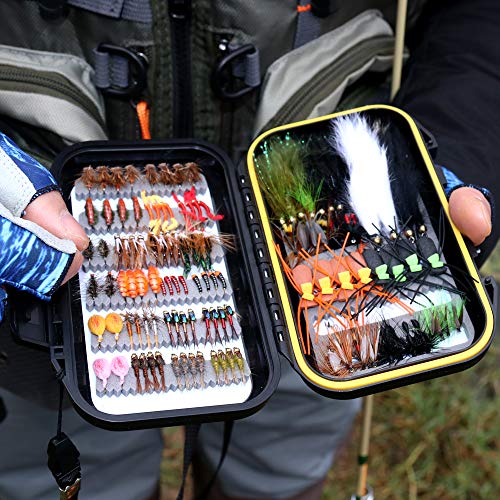 Wifreo Fly Fishing Flies Assortment,120pcs,Flyfishing Flies Trout,Fly Fishing Gear with Waterproof Fly Box,Fly Fishing Gifts,Fly Fishing Lures,Fly Fishing Accessories