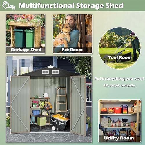 GVDV 5.9x3.8 FT Outdoor Metal Storage Shed, Durable Garden Shed with Updated Frame Structure for Backyard, Patio, Tool Storage, All-Weather Shelter for Bike, Gardening Tools, Equipment, Pet