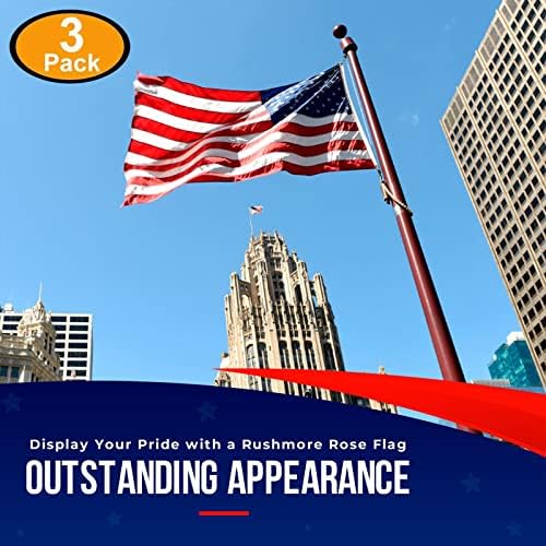 American Flags for Outside 3X5 (Pack of 3) -American Flag 3x5 with Embroidered Stars and Sewn Stripes US Flag 3x5 Heavy Duty Outdoor Made in USA for High Wind- All Weather Flags
