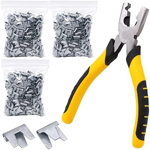 900pcs Rabbit Chicken Wire Cage Clips with Fence Pliers Hog Rings Snap-Ring Pliers Wire Clamp Tool Fasten Clips Buckle Pliers for Building Installation Wire Cage Pet Bird Quail