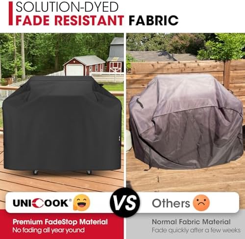 Unicook Grill Cover 65 Inch for Outdoor Grill, Heavy Duty Waterproof BBQ Cover with Side Handles and Air Vents, Weather Resistant, Compatible with Weber Charbroil Nexgrill Kenmore Gas BBQs, Black