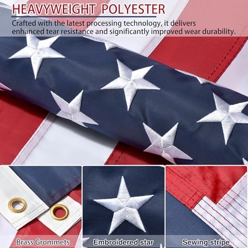 American Flags for Outside 3x5 FT- Heavy Duty US Flag USA Flag with Embroidered Stars, Sewn Stripes & Brass Grommets, Weather-Resistant, 4th of July Decorations