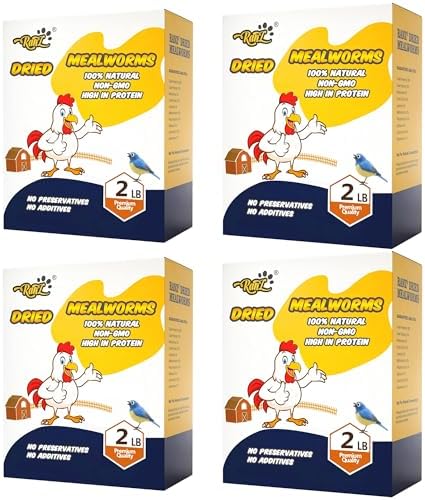 RANZ 8LBS Non-GMO Dried Mealworms for Chickens, High Protein Meal Worms, Premium Chicken Feed, Whole Large Mealworms for Blue Birds, Ducks, Fish