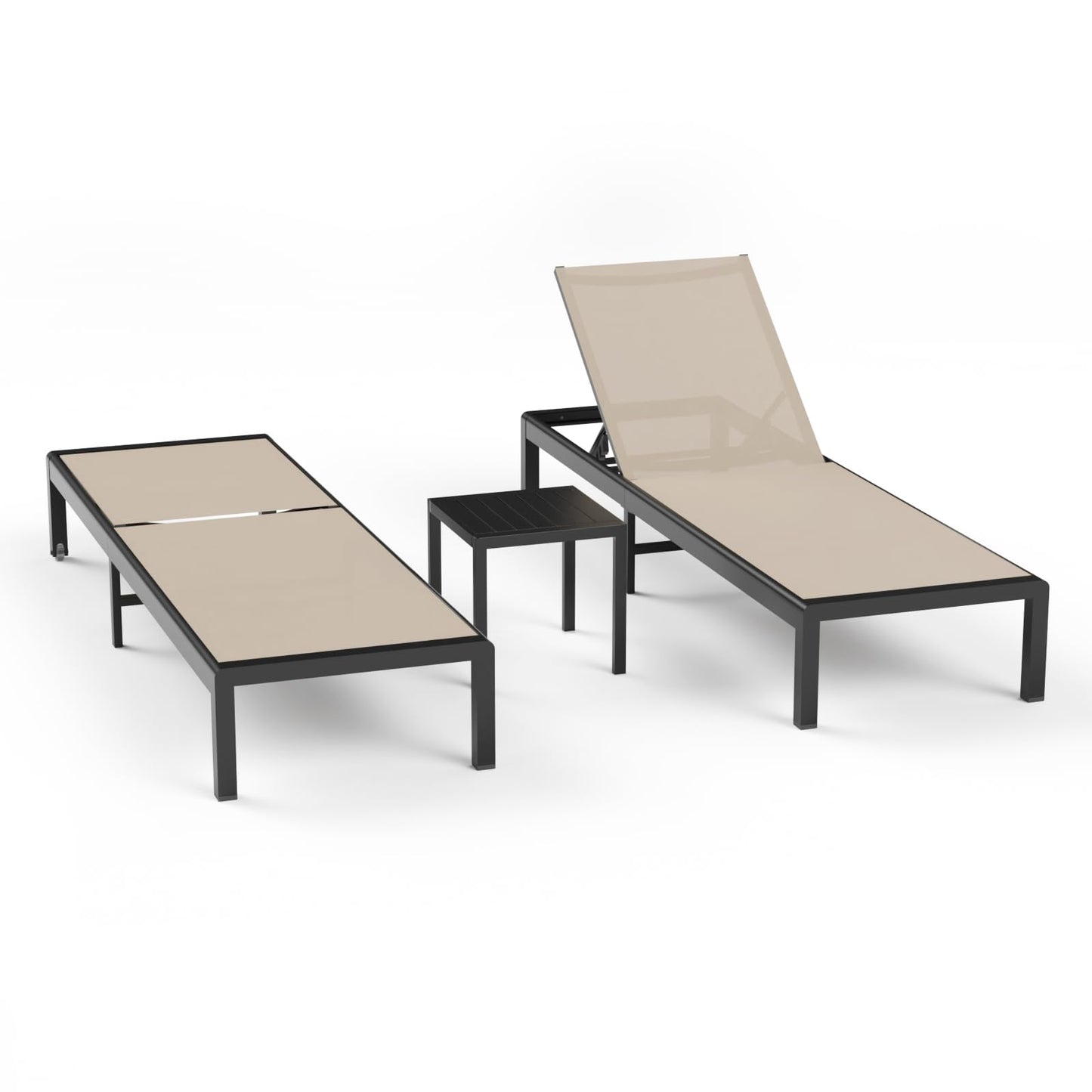 WOAJNQO Aluminum Lounge Chairs Outdoor Chaise Furniture,2 Sets Patio Metal Deck Lounger Adjustable 5-Position Poolside Chase Recliner with Wheels for Beach,Coffee Table,(Khaki, 2 Chair + Table