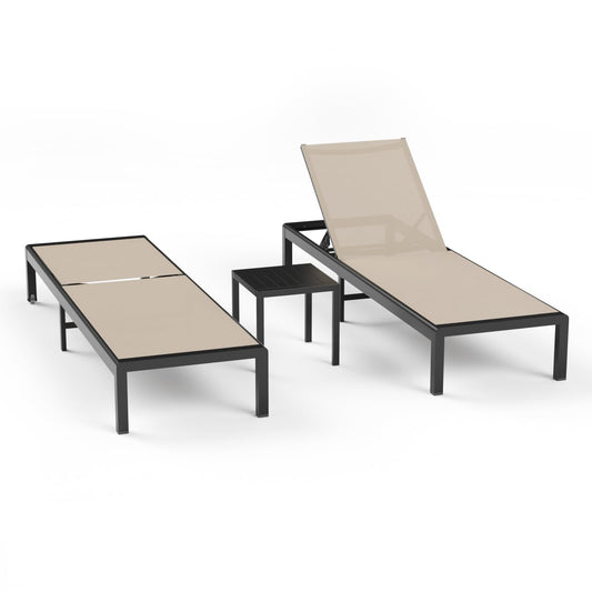 WOAJNQO Aluminum Lounge Chairs Outdoor Chaise Furniture,2 Sets Patio Metal Deck Lounger Adjustable 5-Position Poolside Chase Recliner with Wheels for Beach,Coffee Table,(Khaki, 2 Chair + Table