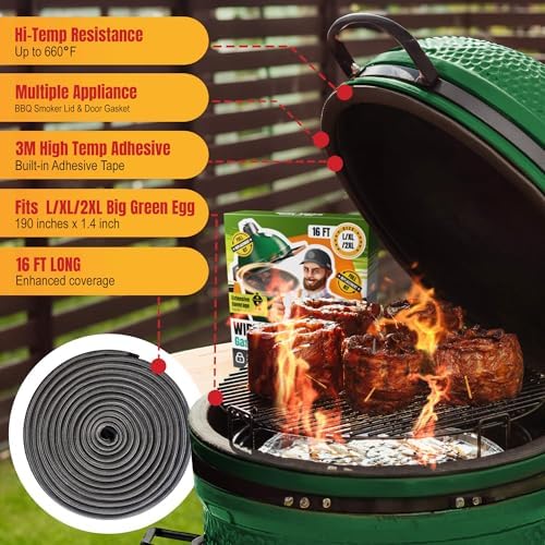 Big Green Egg Gasket Replacement Large/XL/XXL - 16 FT Wire Mesh Gasket - Fiberglass BGE Gasket - Compatible with Big Green Egg - Accessories & Parts for Grill by Smoker Chef