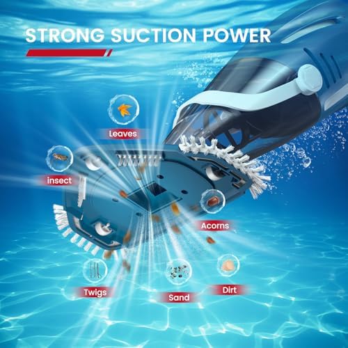 Pool Vacuum for Above Ground Pool, 2025 Upgraded Pool Vacuum with A Telescopic Pole, 18.5 Gal/Min Powerful Suction, 80Mins Runtime, Effortlessly Cleans Debris Underwater (Blue)