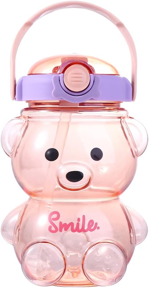 Vctitil Large Capacity Straw Water Cup Cute Bear Belly Cup Outdoor Sports Bottle 1000ml Plastic Water Cup(purple)
