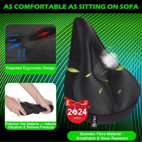 Zacro Bike Seat Cushion - Gel Padded Cover for Men Women Comfort, Extra Soft Exercise Bicycle Compatible with Peloton, Stationary or Cruiser Seats