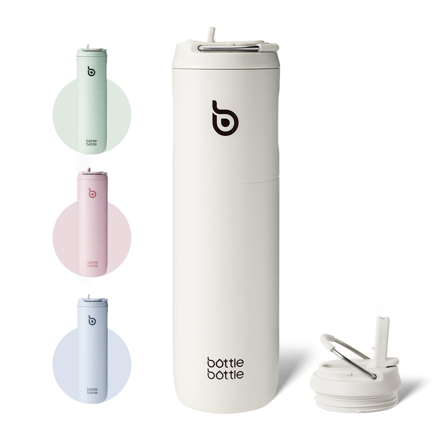 BOTTLE BOTTLE Insulated Water Bottle 24oz with Straw Lid and Handle for Sports Travel Gym Stainless Steel Water Bottles Double-Wall Vacuum Metal Thermos Bottles Leak Proof BPA-Free (Light Gray)