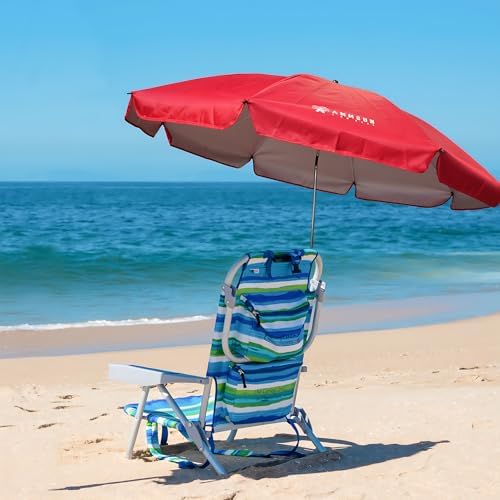 AMMSUN XL Chair Umbrella with Universal Clamp Adjustable 52 inches and 360-degree Swivel UPF 50+, Portable Clamp on Camping or Beach Chair, Stroller, Wheelchair, Golf cart, Red, Large-sized