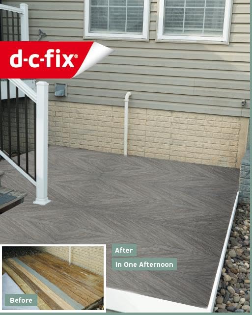 d-c-fix Outdoor Flooring Roll - Brown Chevron Wood - 6' x 12', 72 sq.ft - Waterproof & All-Weather Floor Covering - Ideal Carpet or Tile Replacement for Boat Decking, Balcony, Backyard Patio & Porch