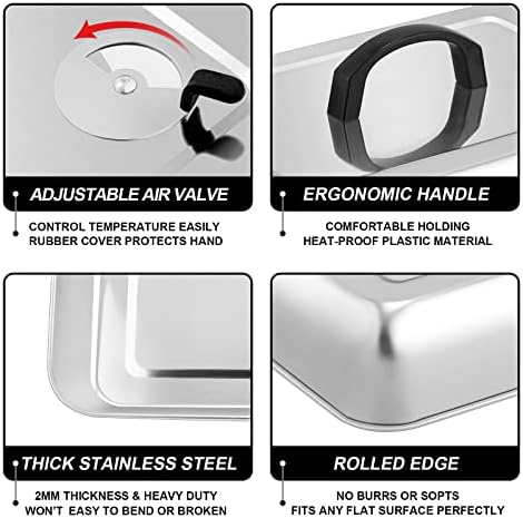 13 x 9.75Inch Cheese Melting Domes, HaSteeL Rectangular Basting Steam Cover with Adjustable Vent, Heavy Duty Stainless Steel Grill Lid for Flat Top Griddle Outdoor & Indoor, Dishwasher Safe(2-Pack)